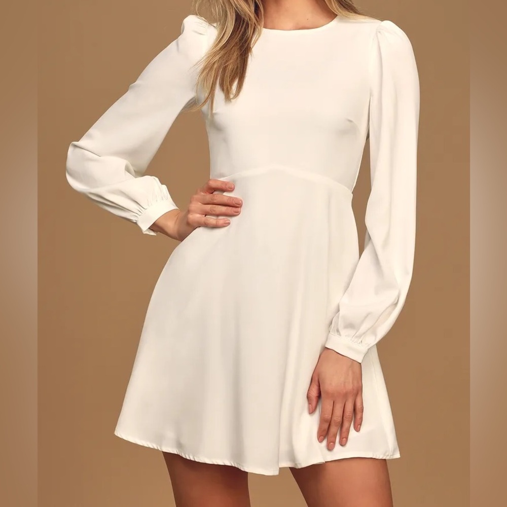 Lulus Follow Me White Long Sleeve Dress | Size Small | Cream, Off white